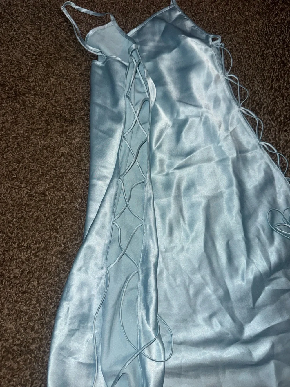 Victoria’s Secret Satin Slip Dress with Side Lace-Up Straps - Light Blue